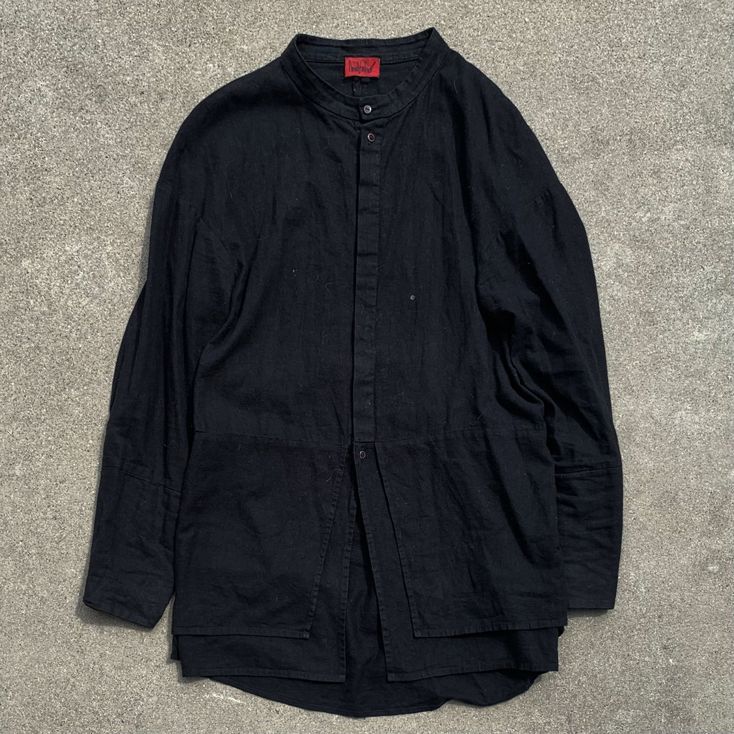 Nomad Goba Mandarin Collar Black Buttoned Shirt