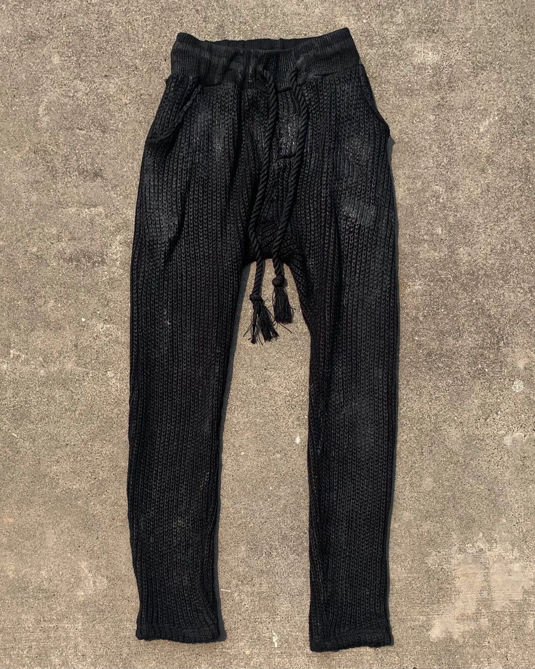 Stretchy Woven Wool Black Painted Pants