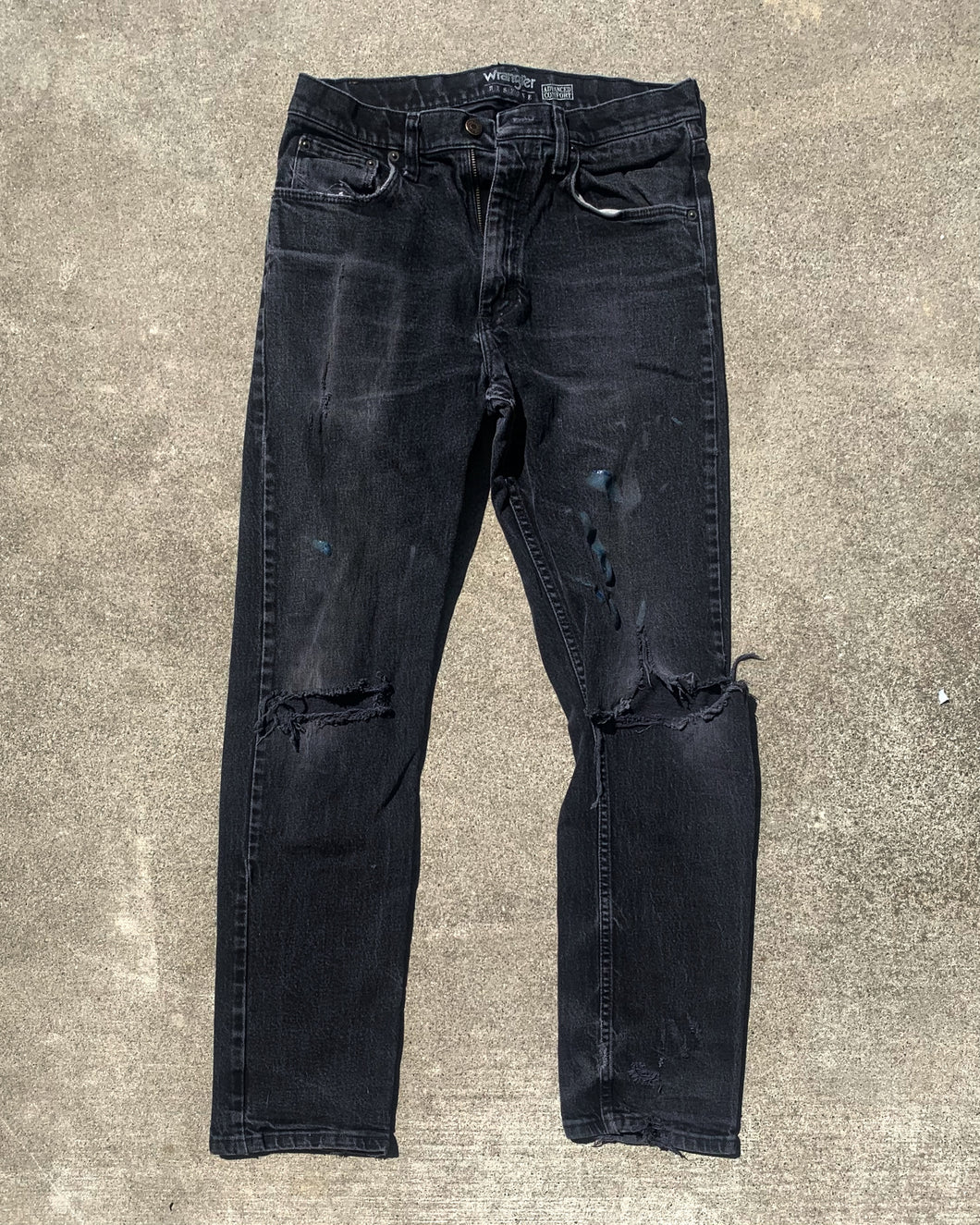 Wrangler Dark Grey Thrashed and Stained Jeans