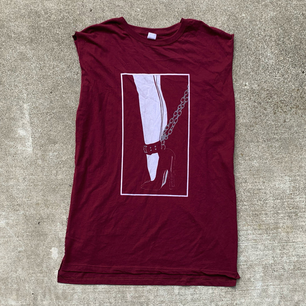 Burgundy Stiletto Graphic Cutoff Sewn Shirt