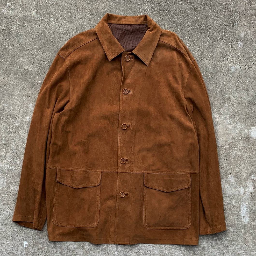 Vintage Brown Suede Buttoned Work Jacket