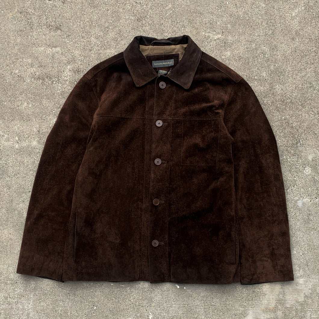 Dark Brown Suede Buttoned Jacket