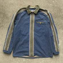 Load image into Gallery viewer, Vintage Blue Khaki Green Denim Zip Up Shirt
