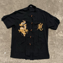 Load image into Gallery viewer, Hand Embroidered Asian Black Dragon Buttoned Short Sleeve Shirt
